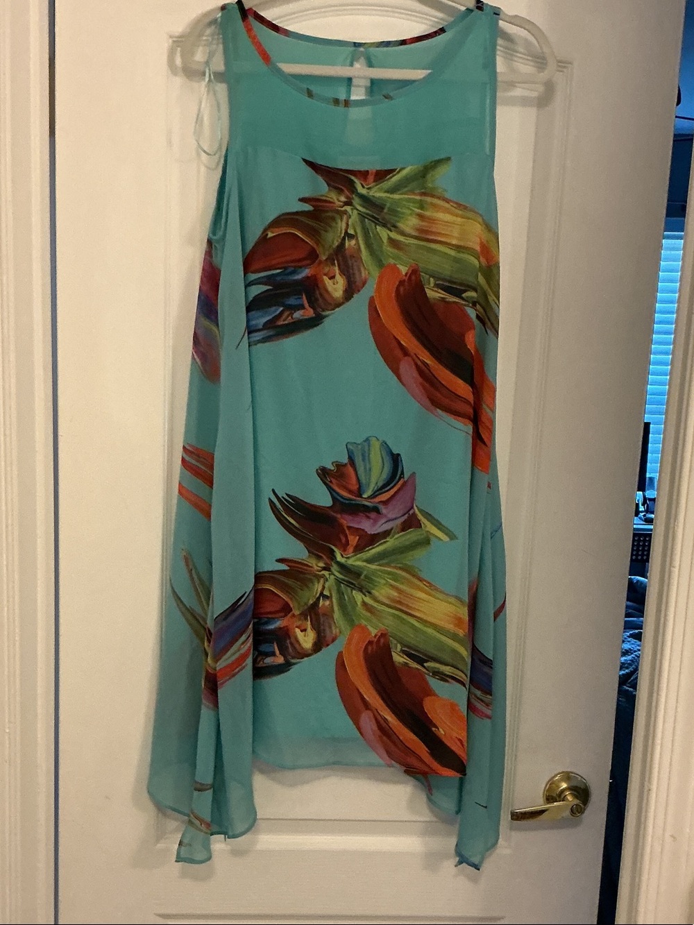 Signature by Robbie Bee Turquoise Asymmetrical Floral Swing Dress